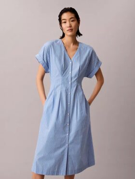 Cotton Poplin Stripe Midi Dress