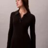 Cotton Rib V-Neck Polo Mini Dress