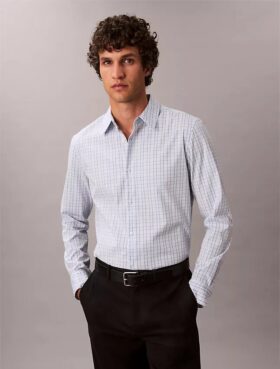 Cotton Stretch Plaid Slim Button-Down Shirt