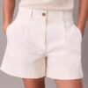 Cotton Stretch Twill Pleated Bermuda Shorts