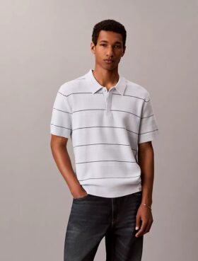 Cotton Stripe Sweater Polo Shirt