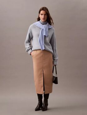 Crepe Midi Pencil Skirt