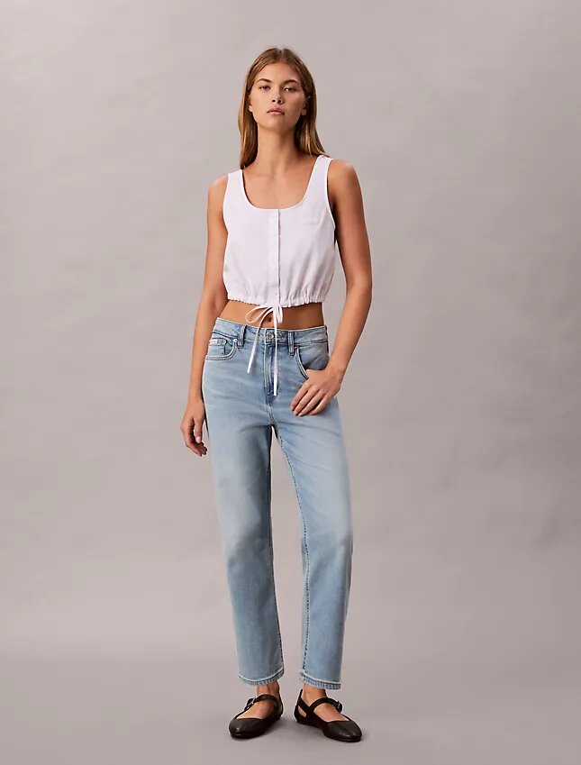 Cropped High Rise Lyocell Blend Straight Jeans Cropped High Rise Lyocell Blend Straight Jeans