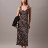 Crushed Satin Print Midi Dress