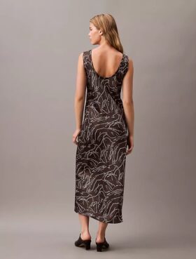 Crushed Satin Print Midi Dress