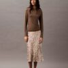 Crushed Satin Print Midi Skirt