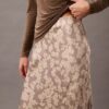 Crushed Satin Print Midi Skirt