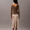 Crushed Satin Print Midi Skirt