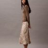 Crushed Satin Print Midi Skirt