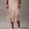 Crushed Satin Print Midi Skirt