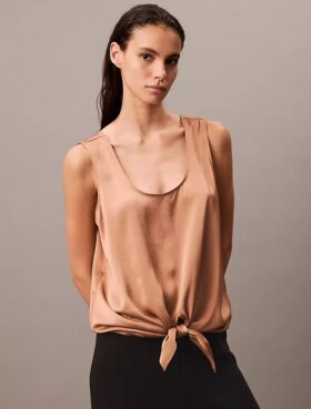 Crushed Satin Tie Front Tank Top