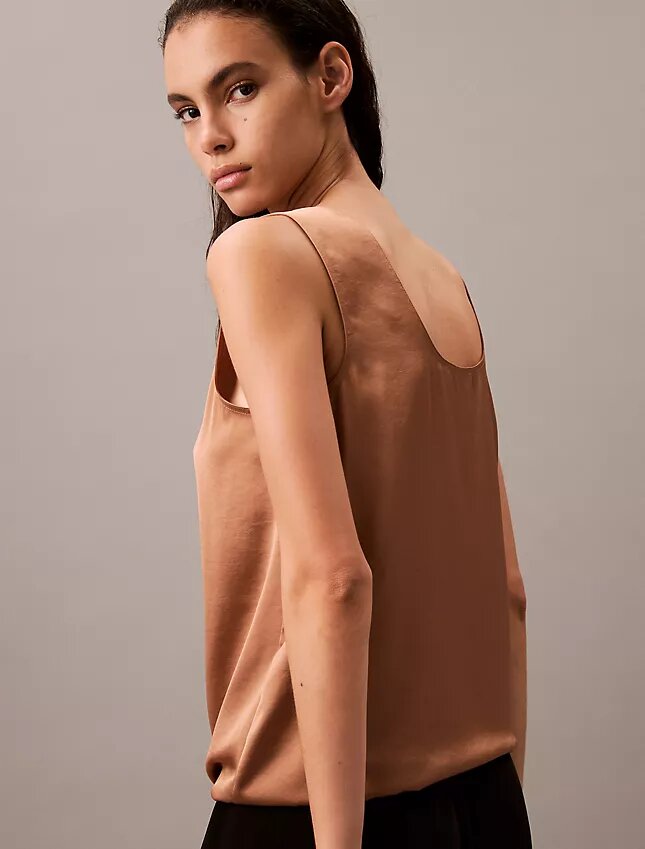 Crushed Satin Tie Front Tank Top Crushed Satin Tie Front Tank Top