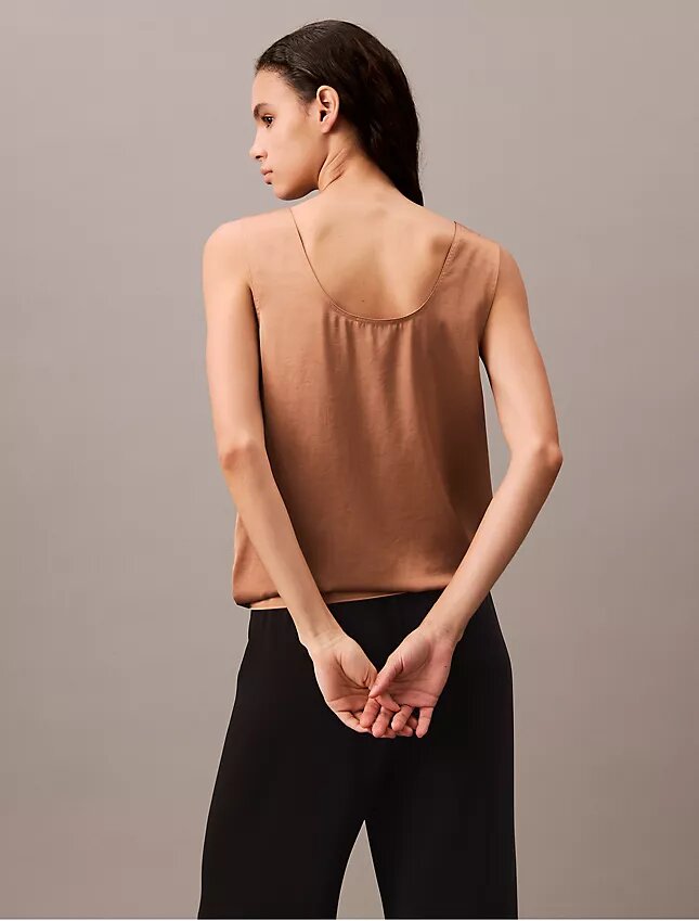Crushed Satin Tie Front Tank Top Crushed Satin Tie Front Tank Top