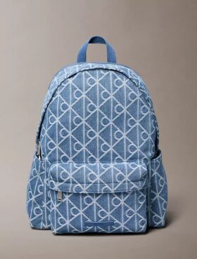 Denim Allover Emblem Logo Backpack