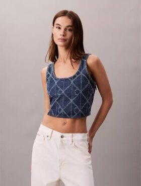 Denim Allover Monogram Cropped Tank Top