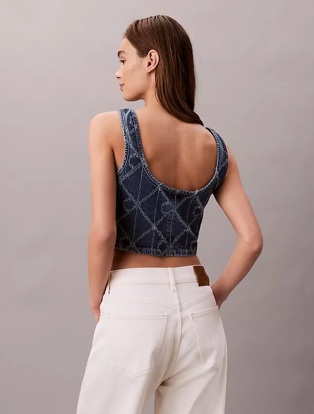 Denim Allover Monogram Cropped Tank Top Denim Allover Monogram Cropped Tank Top