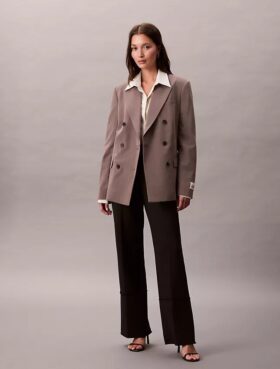 Double-Breasted Wool Gabardine Blend Blazer