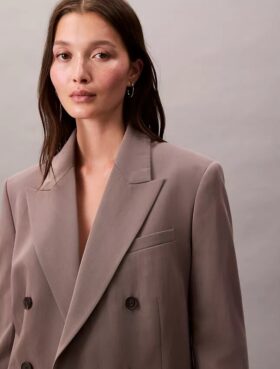 Double-Breasted Wool Gabardine Blend Blazer