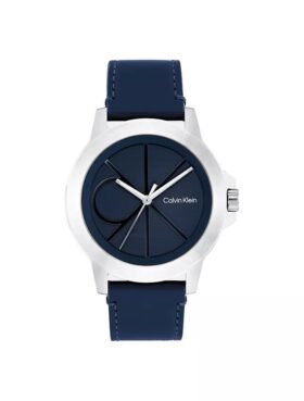 Emblem Dial Leather Strap Watch