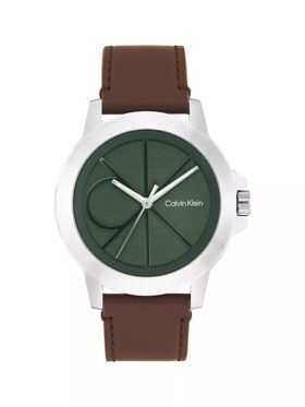 Emblem Dial Leather Strap Watch