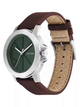 Emblem Dial Leather Strap Watch