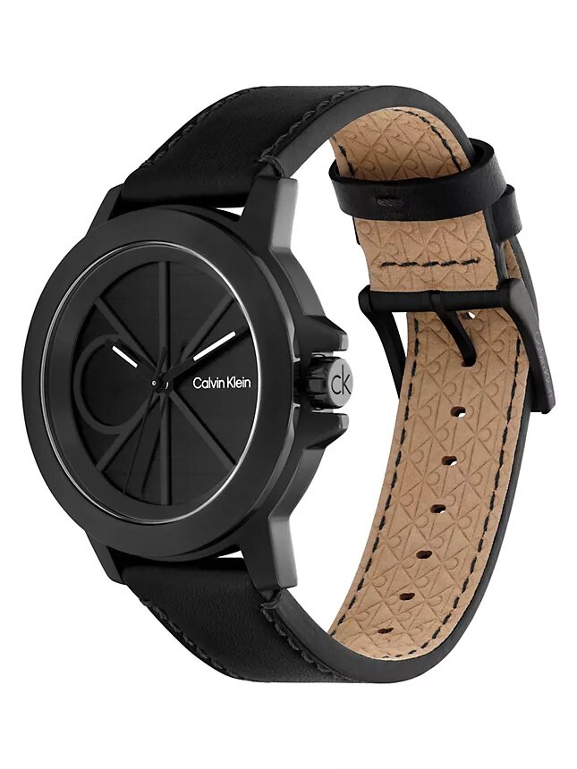 Emblem Dial Leather Strap Watch Emblem Dial Leather Strap Watch
