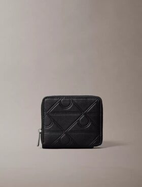 Embossed Allover Emblem Logo Zip Wallet