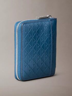 Embossed Allover Emblem Logo Zip Wallet