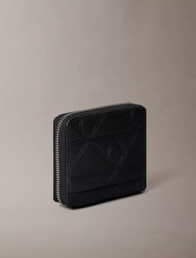 Embossed Allover Emblem Logo Zip Wallet