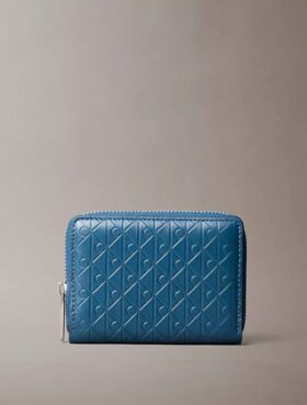 Embossed Allover Monogram Zip Coin Pouch