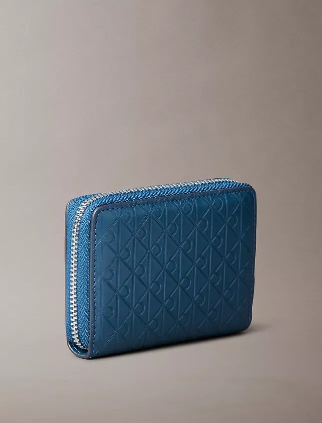 Embossed Allover Monogram Zip Coin Pouch Embossed Allover Monogram Zip Coin Pouch