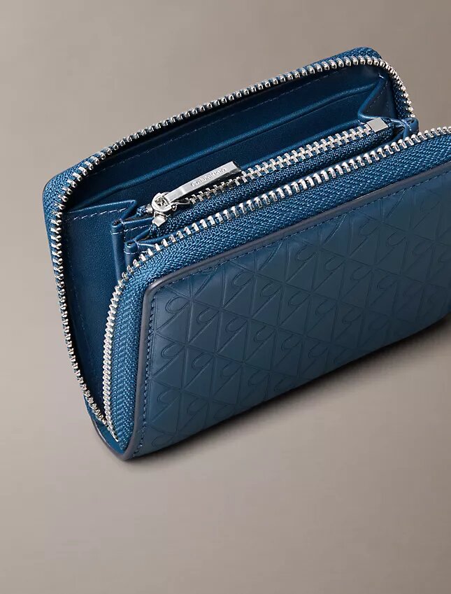 Embossed Allover Monogram Zip Coin Pouch Embossed Allover Monogram Zip Coin Pouch