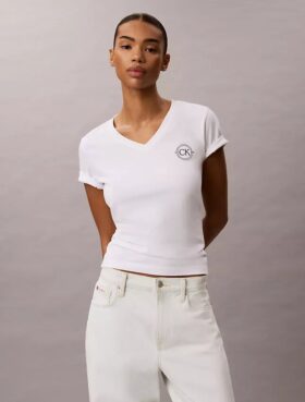 Embroidered Ck Crest V-Neck Tee