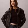 Faux Leather Hooded Jacket Faux Leather Hooded Jacket