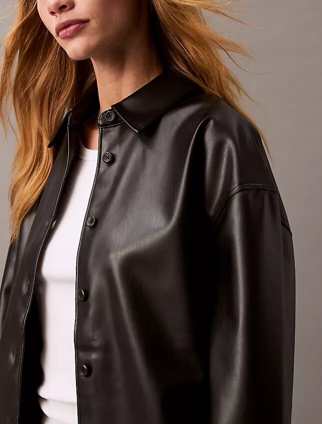 Faux Leather Relaxed Shirt Jacket Faux Leather Relaxed Shirt Jacket