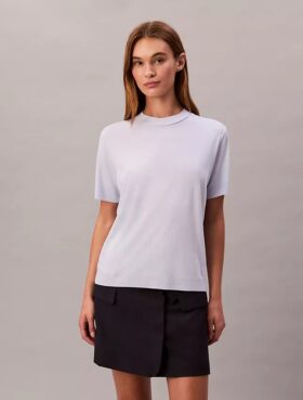 Fine Knit Mock Neck T-Shirt