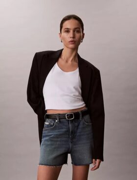 High Rise Midi Denim Shorts