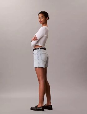 High Rise Midi Denim Shorts