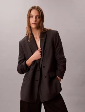 Houndstooth Wool Blend Relaxed Blazer
