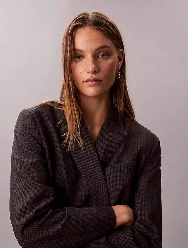 Houndstooth Wool Blend Relaxed Blazer Houndstooth Wool Blend Relaxed Blazer
