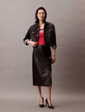 Lamb Leather Midi Skirt