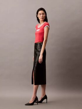Lamb Leather Midi Skirt