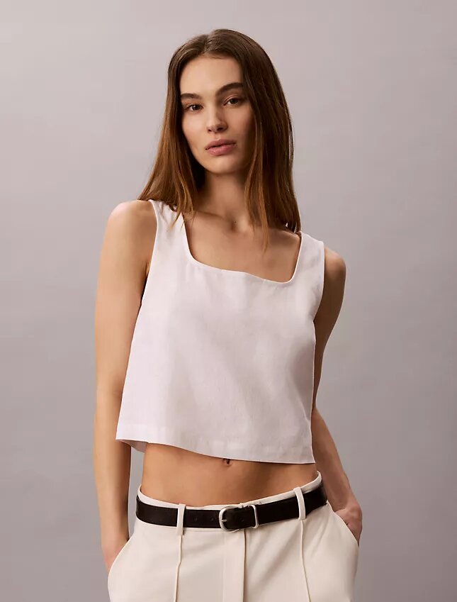 Linen Blend Cropped Tank Top Linen Blend Cropped Tank Top