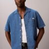 Linen Blend Denim Button-Down Shirt