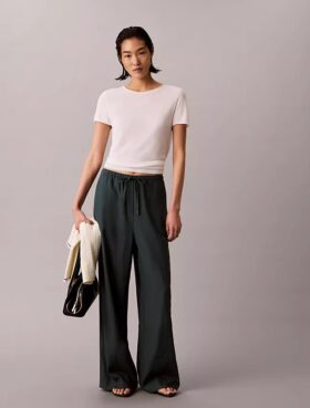 Linen Blend Drawstring Wide Leg Pants