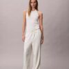 Linen Blend Drawstring Wide Leg Pants Linen Blend Drawstring Wide Leg Pants
