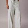 Linen Blend Drawstring Wide Leg Pants