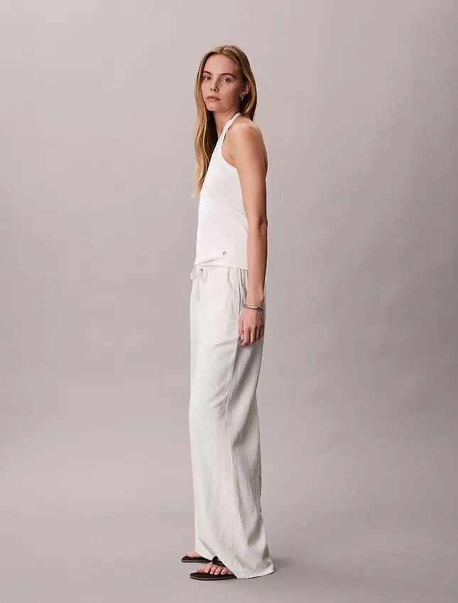 Linen Blend Drawstring Wide Leg Pants Linen Blend Drawstring Wide Leg Pants