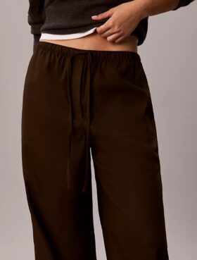 Linen Blend Drawstring Wide Leg Pants