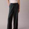 Linen Blend Drawstring Wide Leg Pants